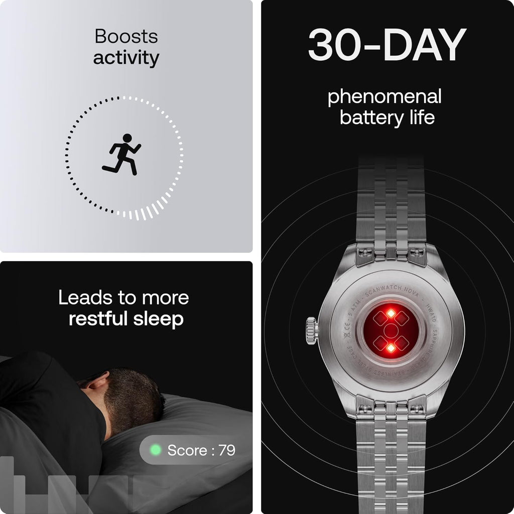 Withings ScanWatch Nova Brilliant Health Smart Watch for Women/Men with ECG, SPO2, Temperature, Sleep, Respiratory Health, Menstrual Cycle Tracker, 30D Battery