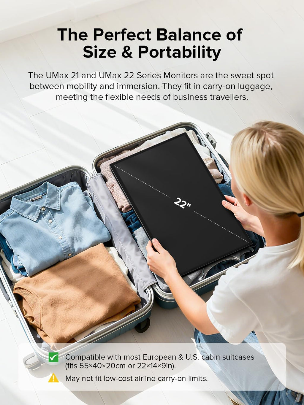 UPERFECT 22" Portable Monitor 2K QLED w/VESA & 180° Adjustable Stand  2560×1440 QHD FreeSync HDR Gaming Display  USB-C HDMI Travel Second Monitor for Laptop  Phone  PC & Gaming Consoles
