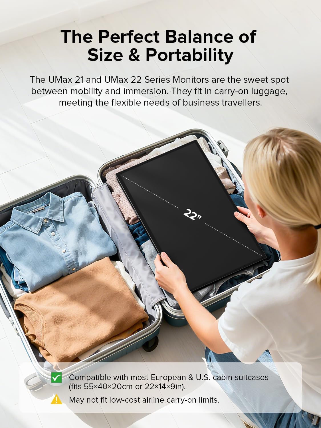UPERFECT 22" Portable Monitor 2K QLED w/VESA & 180° Adjustable Stand  2560×1440 QHD FreeSync HDR Gaming Display  USB-C HDMI Travel Second Monitor for Laptop  Phone  PC & Gaming Consoles