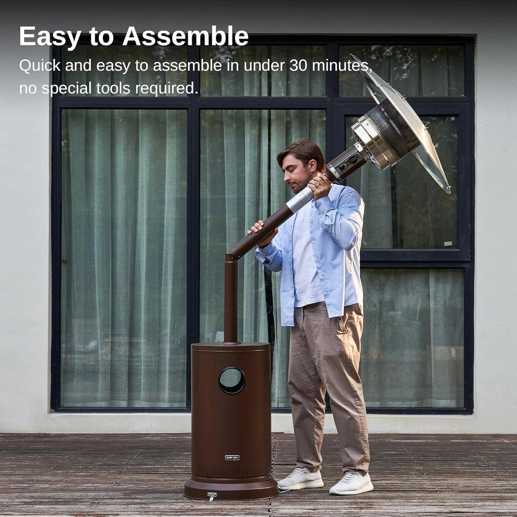 EAST OAK 50 000 BTU Patio Heater for Outdoor Use With Round Table Design  Double-Layer Stainless Steel Burner and Wheels  Outdoor Patio Heater for Home and Commercial  Bronze  31.9" x 31.9" x 86.6"