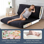 MAXYOYO Folding Sofa Bed, Extra Thick and Long Floor Sofa Convertible Sleeper Chair with Washable Cover, Floor Couch Lounge Bean Bag Bed for Living Room, Black, 30"x95"
