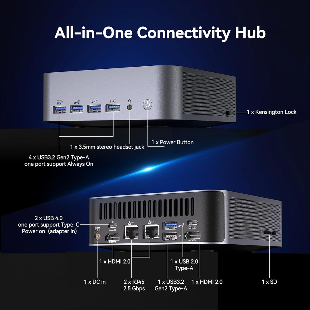 GEEKOM GT1 Mega AI Mini PC  with Intel 14th Gen Core Ultra 9 185H | 32GB DDR5 1TB NVMe SSD | Intel Arc Graphics | Dual 2.5G LAN & WiFi 7 | 8K Quad Display | Windows 11 Pro | 3-Year Warranty | SD Solt