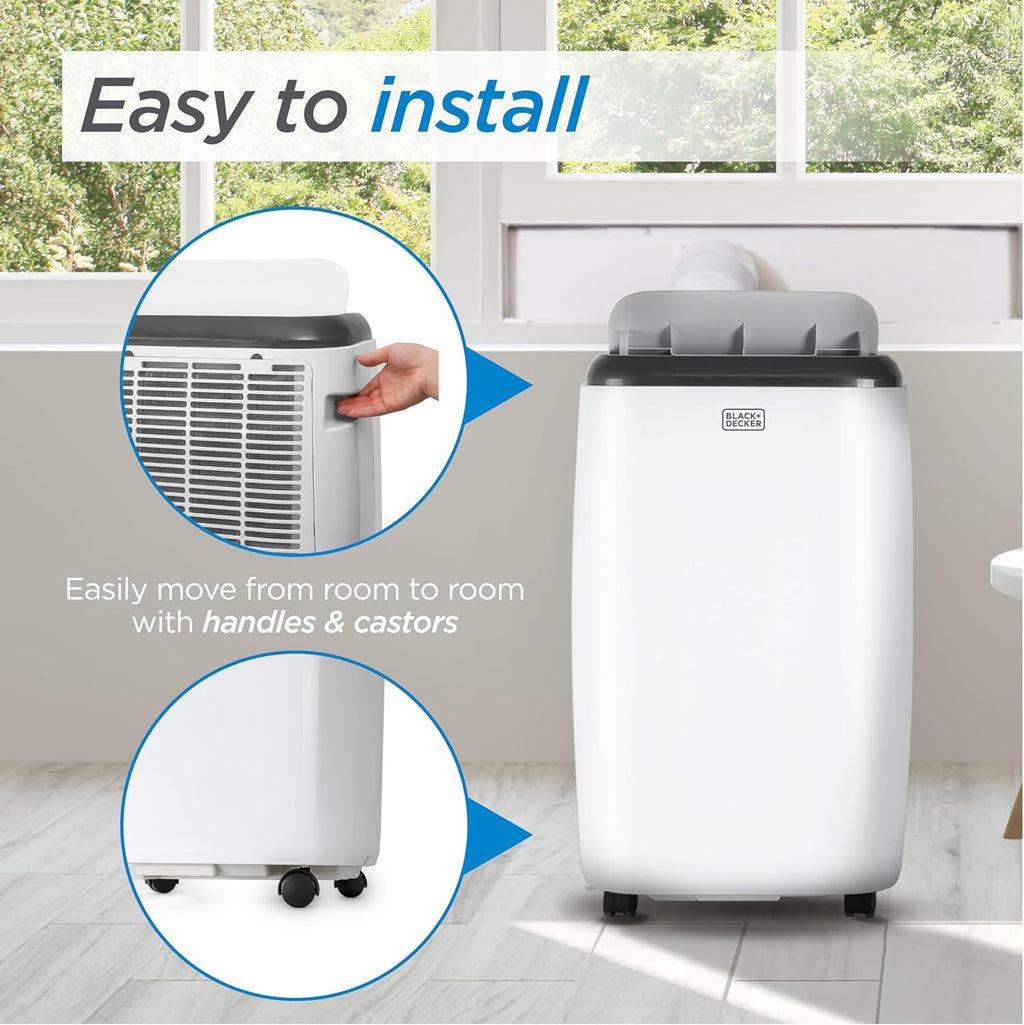 BLACK+DECKER Portable Air Conditioner, 8,000 BTU for Rooms Up To 350 Sq. Ft., Portable AC with Full Function Remote Control & Window Kit, BPT05WTBA, White