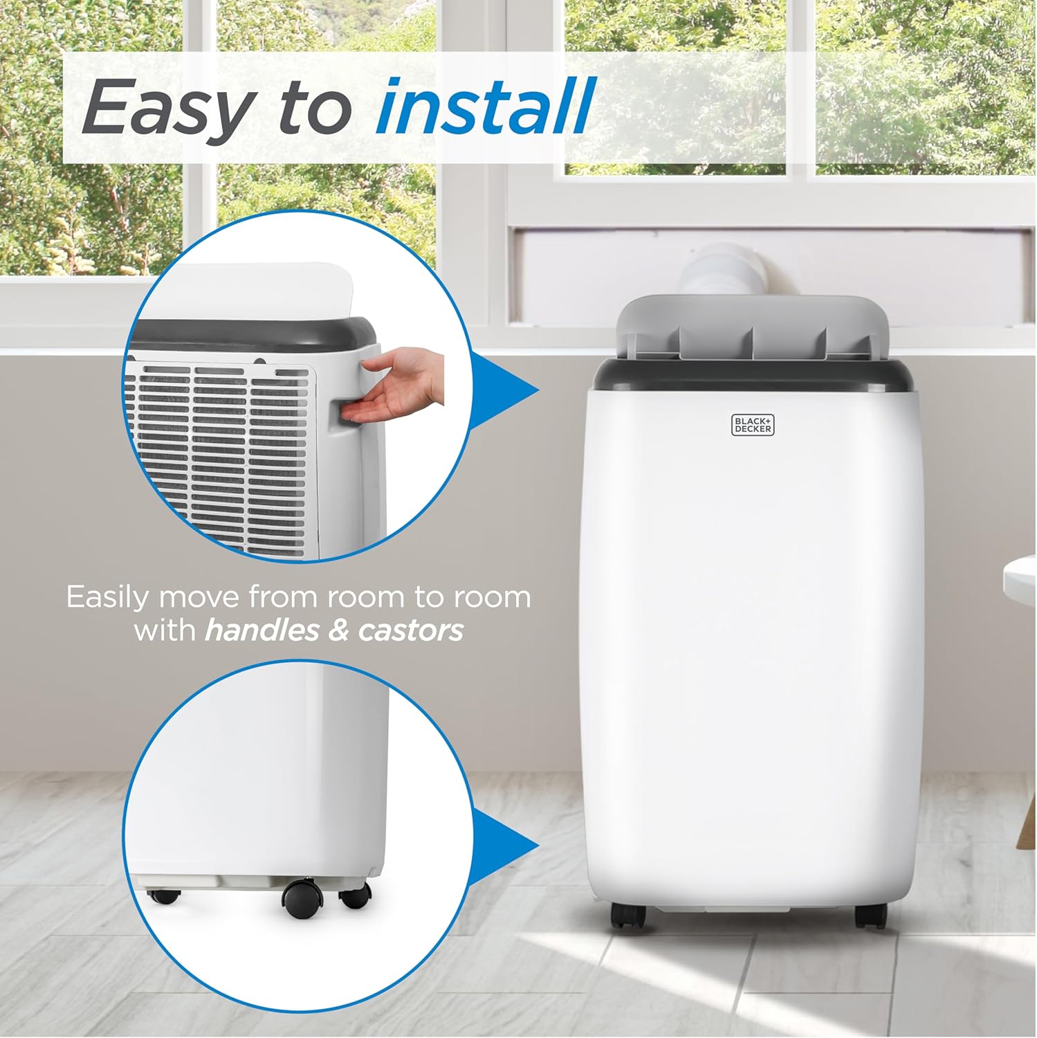 BLACK+DECKER Portable Air Conditioner, 8,000 BTU for Rooms Up To 350 Sq. Ft., Portable AC with Full Function Remote Control & Window Kit, BPT05WTBA, White