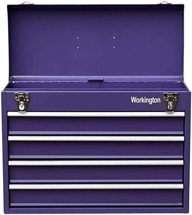 Workington Portable Metal Tool Chest with 4 Drawers, 20" 4-Drawer Tool Chest Cabinet with Ball Bearing Drawer Slides, Steel Tool Storage Box Organizer 4004 Purple