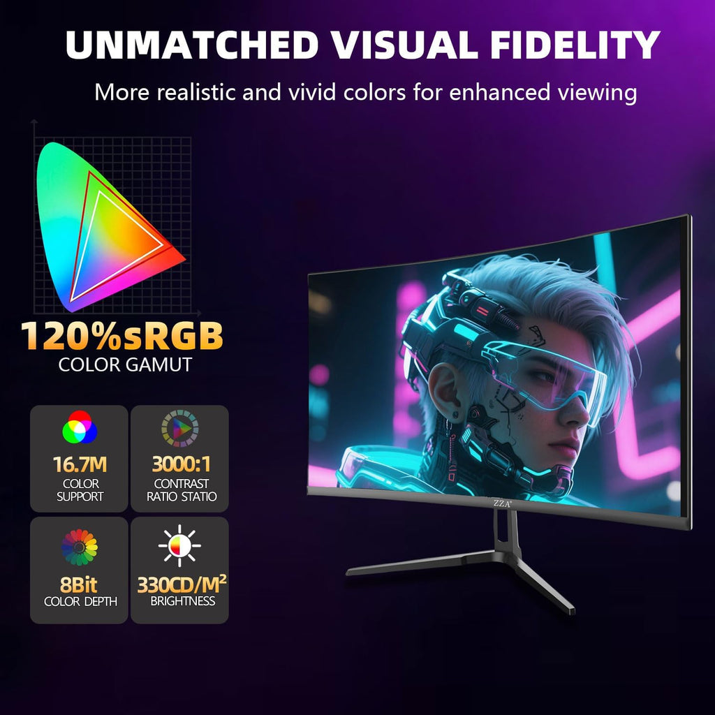 ZZA 32" Curved Gaming Monitor  4K UHD (3840 x 2160) VA Display  1500R Immersion  144Hz/160Hz Refresh Rate  Advanced Computer Screen  Supports AMD FreeSync Premium  120% sRGB Color Gamut HDMI 2.1/DP1.4