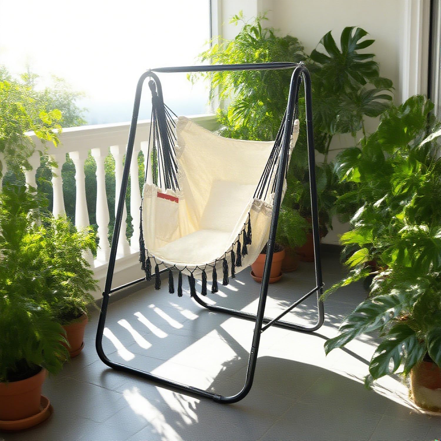 Hammock Chair with Stand,Heavy-Duty Hammock Stand with Large Indoor Swing,MAX Load 500 LBS,Hanging Chair with Stand for Indoor Outdoor,Swing Chair with 2 Cushions Included(Beige)