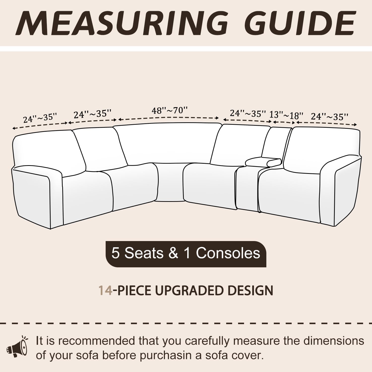 Arfntevss Sectional Recliner Couch Covers Velvet Washable Corner Sectional Sofa Cover for Reclining Stretch Soft Thick L Shape Recliner Slipcover Set (5 Seat with 1 Console Cover, Cream)
