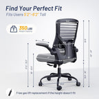 Office Desk Chair for Long Hours & Back Pain Relief – 4“ Thick Molded Foam Cushion, Enhanced Lumbar Support, Padded Flip-up Armrests, Ideal for Office or Study, Dark Gray