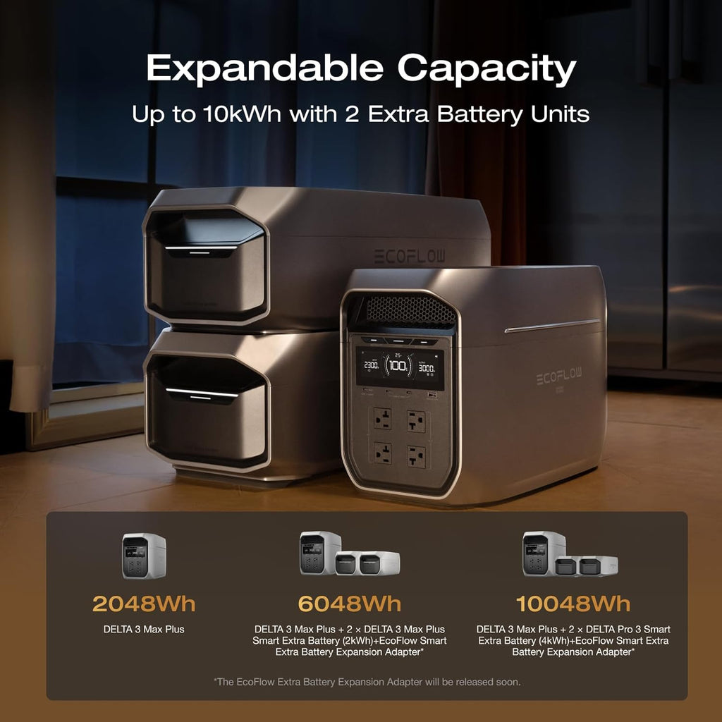EF ECOFLOW Portable Power Station DELTA 3 Max Plus  2048Wh LiFePO4 Battery  Solar Generator (Solar Panel Optional)  3000W Max Output  Fast 0–80% Recharge in 64mins  Reliable Home Backup & RV Camping