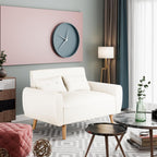 Vongrasig 48" Small Modern Loveseat Sofa, Mid Century Soft Corduroy Fabric 3-Seat Sofa Couch Tufted with Back Cushions and Tapered Legs for Living Room, Bedroom and Small Space, White