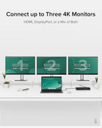 Plugable 12-in-1 USB C Triple Monitor Docking Station  Triple 4K Displays with 3X HDMI or 3X DisplayPort  Compatible with Mac  Windows  Thunderbolt  USB4  USB-C (100W PD  6X USB Ports  Ethernet)