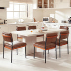 Modern Dining Chairs Set of 4, Kitchen Chairs with Thick Cushions and Adjustable Foot Pads, Upholstered Faux Leather Dining Room Chairs with Sturdy Metal Legs,Coffee