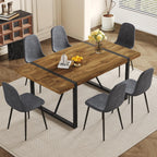 Dining Table Set for 6 .Dinner Table Set for 6 .71'' Dark Wood Kitchen Table and Suede Nap Fabic Chairs Set of 6 .6 Chair Dining Table Set for Kitchen Dining Room