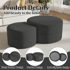 Round Nesting Coffee Table Set of 2,Upholstered Foam Ottoman Footrest Side Table Set,Modern Flannel Circle Coffee Table No Assembly for Living Room Entryway Bedroom,Grey