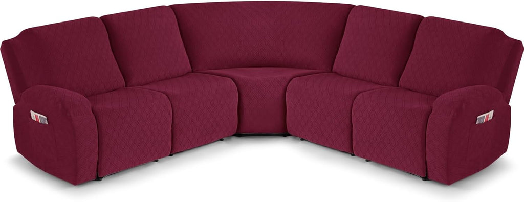 VANSOFY Extra Large Reclining Sectional Couch Covers, Washable 5-Piece Sofa Covers for L Shape Sectional Sofa Corner Seater, Thick, Soft Sofa Slipcovers (5 Seat Recliner Cover, Burgundy)