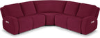 VANSOFY Extra Large Reclining Sectional Couch Covers, Washable 5-Piece Sofa Covers for L Shape Sectional Sofa Corner Seater, Thick, Soft Sofa Slipcovers (5 Seat Recliner Cover, Burgundy)