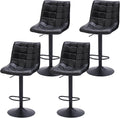Bar Stools Set of 4, Adjustable Counter Height Bar Stools 24"-33", Modern Swivel Barstools with Backs, Black Kitchen Bar Chairs for Kitchen Island (Black, 4PCS)