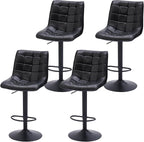Bar Stools Set of 4, Adjustable Counter Height Bar Stools 24"-33", Modern Swivel Barstools with Backs, Black Kitchen Bar Chairs for Kitchen Island (Black, 4PCS)