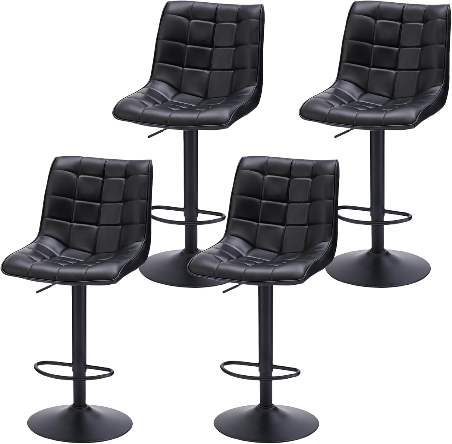 Bar Stools Set of 4, Adjustable Counter Height Bar Stools 24"-33", Modern Swivel Barstools with Backs, Black Kitchen Bar Chairs for Kitchen Island (Black, 4PCS)