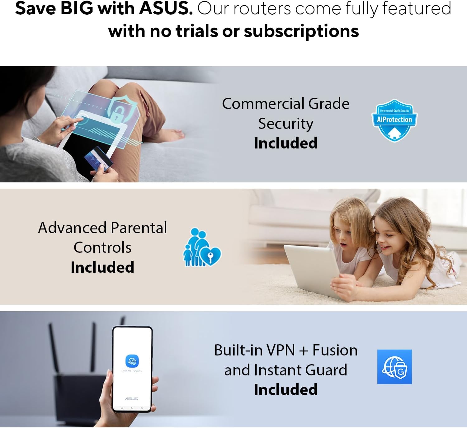 ASUS RT-BE86U BE6800 Dual-Band WiFi 7 Router  Supports 4096-QAM  MLO  AI WAN Detection  AiMesh  Subscription-Free Network Security  and Comprehensive VPN Features  Guest Network Pro  Gaming