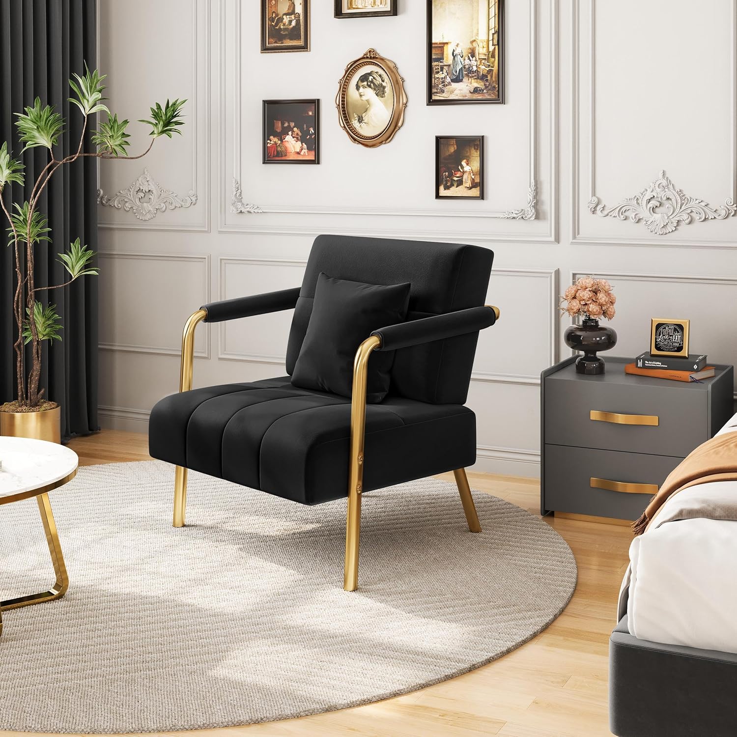 Yaheetech 30" W Modern Sofa Small Sofa Luxurious Velvet Fabric Couch with Gold-Tone Metal Arms and Legs for Living Room, Home Office, Studio Black