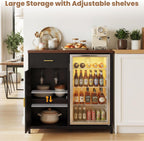 Unikito Coffee Bar Cabinet with Mini Fridge Space, Mini Fridge Cabinet Stand with Power Outlet, Liquor Wine Cabinets with Drawer Storage and Wine Glass Holder, Home Bar for Dining Room, Kitchen, Black