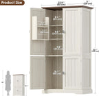 Akxomel 53.1" H Tall Bathroom Storage Cabinet with 4 Door Shelves, Farmhouse Kitchen Pantry Cabinet with 4 Doors, Linen Bathroom Floor Cabinet for Kitchen, Bathroom, Living Room, Rustic White