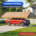 13x20 FT Carport Canopy Replacement Cover, Heavy Duty Car Garage Top Tent Shelter Tarp, Waterproof & UV Protected, Easy Installation with Ball Bungees, Beige (Frame Not Included)