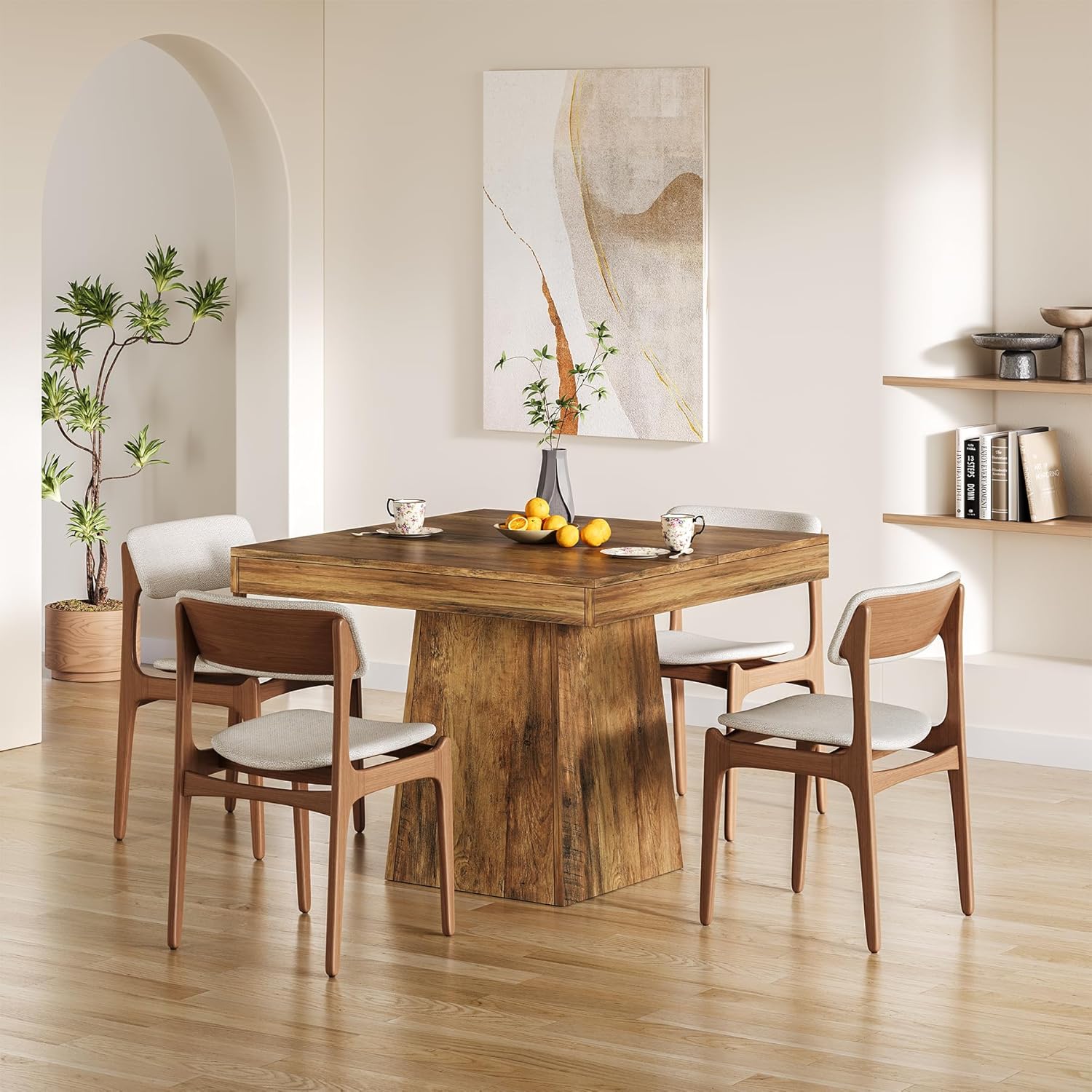 LITTLE TREE 31.5" Small Dining Table for 4, Farmhouse Kitchen Table with Walnut Finish, Square Compact Dinner Table for Home Dining Room, Apartments, Office, Living Room & Restaurants, Walnut