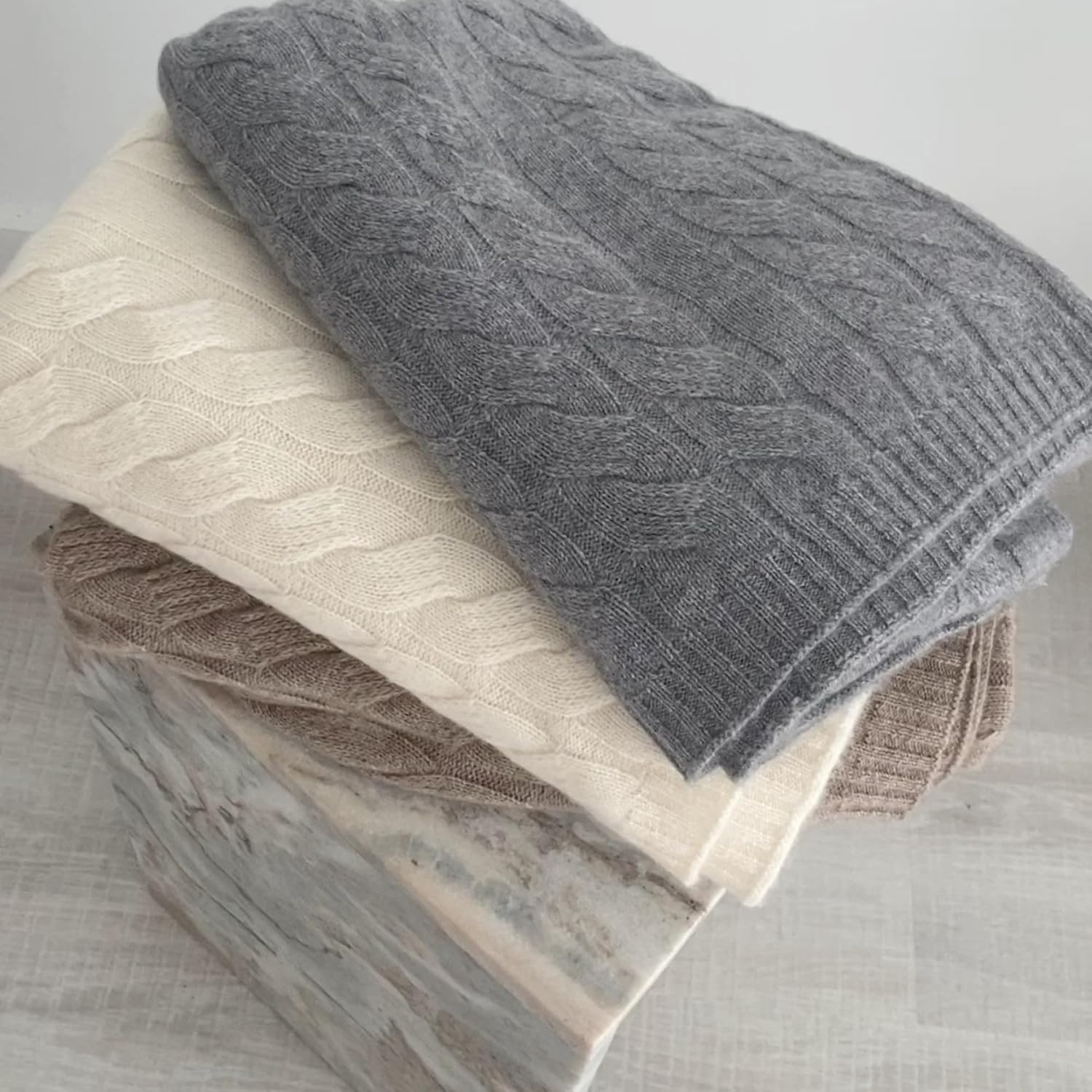 100% Pure Cashmere Throw Blanket for Couch – Cable Knit Cashmere Blanket 50x60 – Soft Warm Breathable Throws for Sofa, Bed – Grade A Long Staple – Machine Washable (Charcoal)
