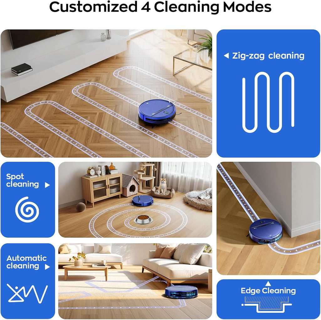 MANVN 2 in 1 Robot Vacuum and Mop Combo, 2.87'' Ultra-Slim Robotic Vacuum Cleaner with 3D Obstacle Avoidance, for Hard Floors and Carpets, Wi-Fi/App/Voice Controlled for Pet Hair, Self-Charging