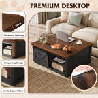 WLIVE Framhouse Coffee Table with Storage, 35.5" Lift Top Coffee Table for Living Room, Square Center Table, Rustic Cocktail Table with Sliding Barn Doors, Curevd Base, Black