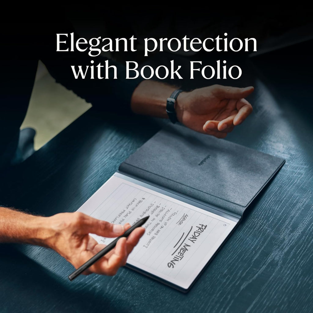 reMarkable Essentials Bundle - Leather Folio | reMarkable 2 Paper Tablet | Black and White 10.3'' Writing Tablet  Marker Plus Pen with Built-in Eraser and Book Folio Case in Black Premium Leather