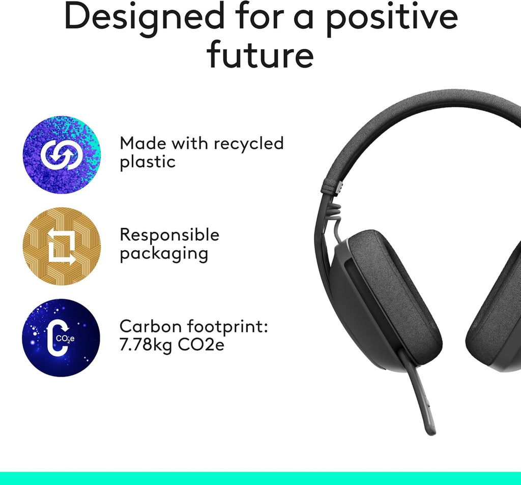 Logitech Zone Vibe 100 Lightweight Wireless Over Ear Headphones with Noise Canceling Microphone, Advanced Multipoint Bluetooth Headset, Works with Teams, Google Meet, Zoom, Mac/PC - Graphite