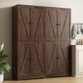 LYNSOM Farmhouse Storage Cabinet Set of 2, 72" Tall Kitchen Pantry Cabinet with 4 Barn Doors and Adjustable Shelves, Freestanding Storage Cabinets for Kitchen, Brown