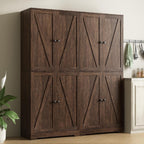 LYNSOM Farmhouse Storage Cabinet Set of 2, 72" Tall Kitchen Pantry Cabinet with 4 Barn Doors and Adjustable Shelves, Freestanding Storage Cabinets for Kitchen, Brown