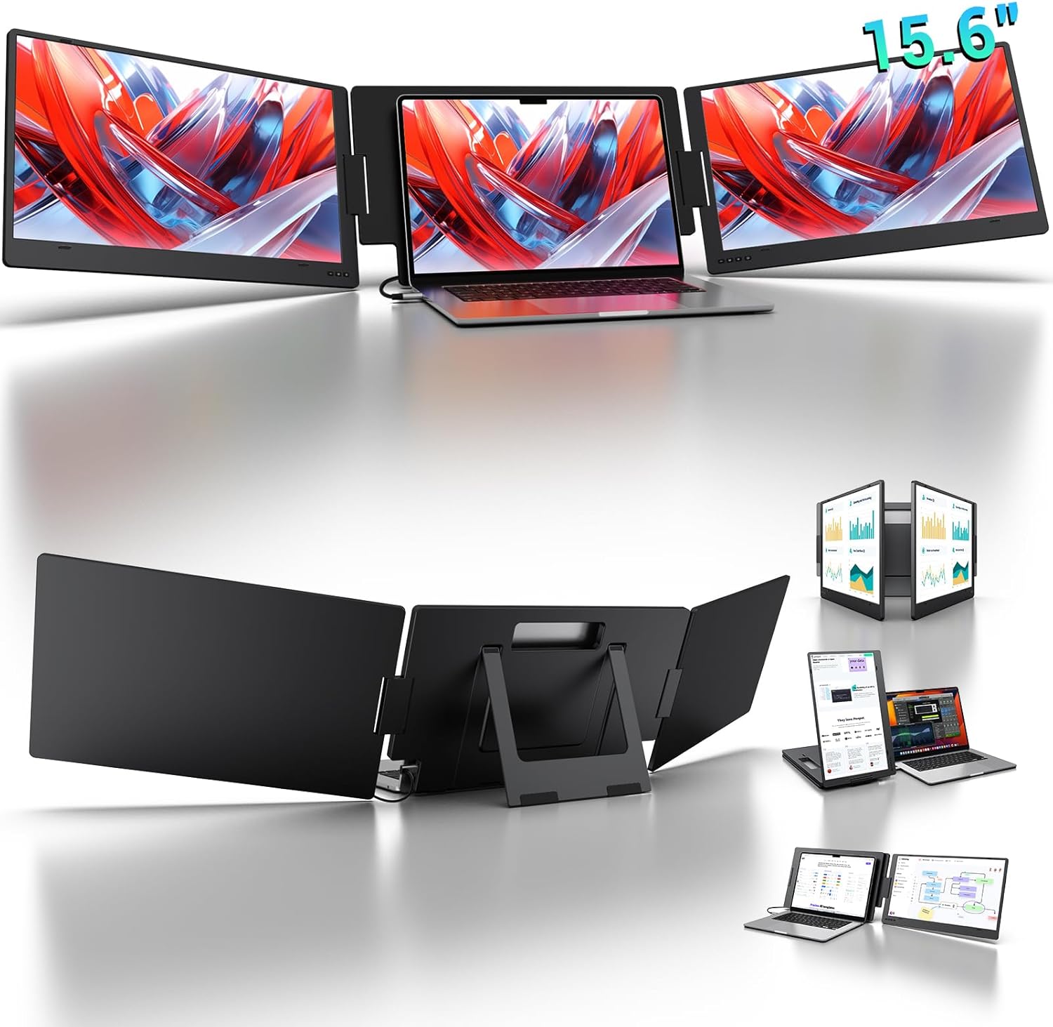 KYY 15.6" Laptop Screen Extender  1080P FHD IPS Portable Monitor  One Cable USB-C Triple Monitor  Dual Travel Screen for 12"-17'' Laptops  360° Rotation & Kickstand .X90D (Driver Need)