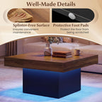 Giantex LED Coffee Table, Square Center Table with Remote, 21 Dynamic Modes, 20 Static Colors, Adjustable Brightness & Speed, Wood Low Cocktail Accent Table, Modern Living Room Table (Brown)