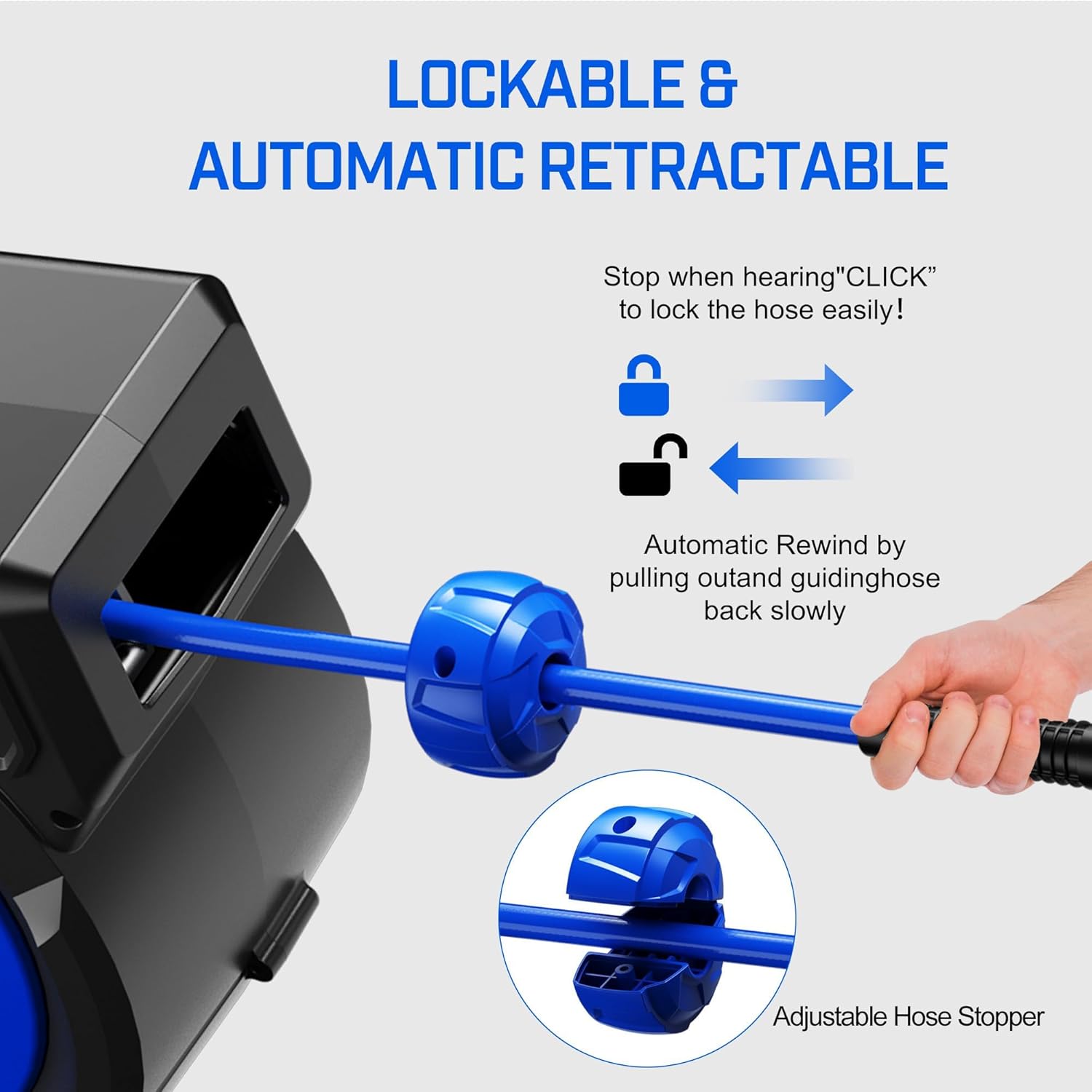 80FT+6.5FT Retractable Air Hose Reel, 3/8" Hybrid Air Hose, Air Compressor Hose Reel with Max 300 PSI Patented Design, Retractable Auto-Rewind Enclosed Heavy Duty 180° Swivel Mount