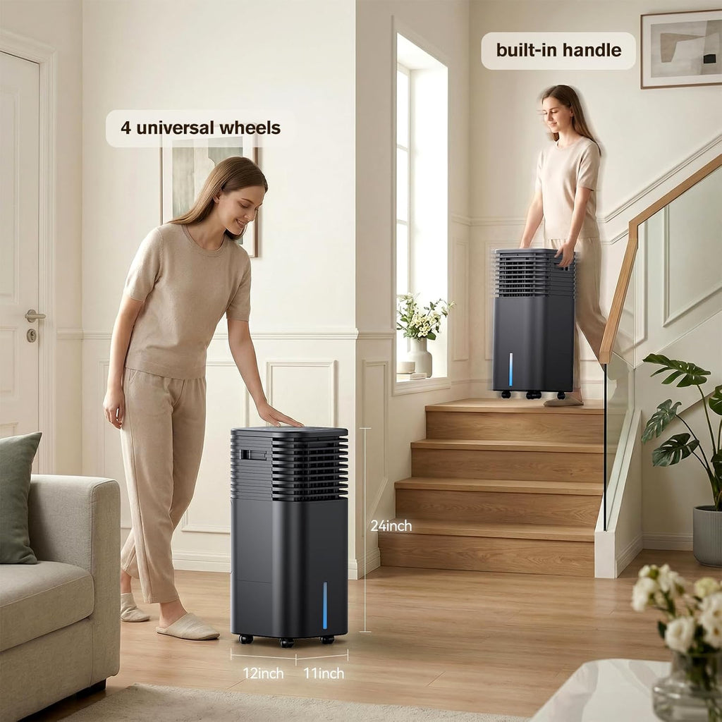 24" Windowless Portable Air Conditioner, 15H Timer & 120°Oscillation, 3-IN-1 Portable AC Unit with Remote, 2-Gal Tank, 3 Modes & 3 Speeds, Ultra-Quiet Ventless Swamp Cooler for Home Office, Black