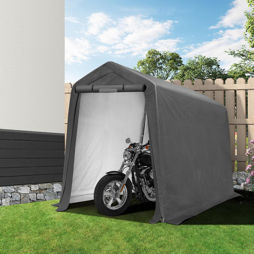 6x7Ft Outdoor Storage Shed, Portable Storage Shed with Roll-up Ventilated Door,Heavy Duty Waterproof Shelter Tent Carport for Motorcycle, Firewood, Garden Tools