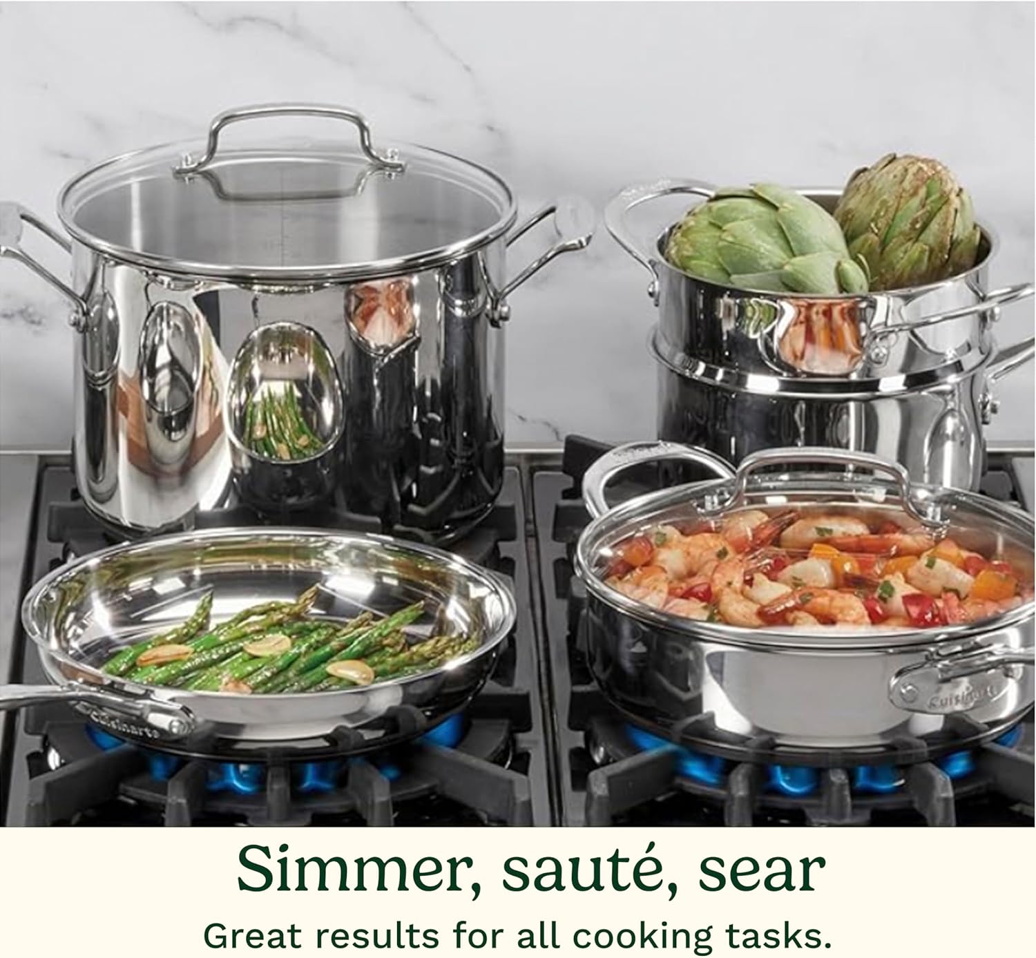 Cuisinart Chef's Classic 11-Piece Stainless Steel Pots and Pans Set, Cookware Set Compatible with Induction, Electric, Gas Cooktops, Aluminum Core for Even Heat, Cool Grip Handles, Dishwasher Safe