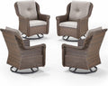 Patio Chairs Outdoor Swivel Glider - Set of 4 High Back Outside Brown Wicker Rattan Rocking Chair with Thick Cushion for Porch Apartment Deck Yard Poolside Garden - Beige