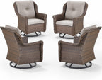 Patio Chairs Outdoor Swivel Glider - Set of 4 High Back Outside Brown Wicker Rattan Rocking Chair with Thick Cushion for Porch Apartment Deck Yard Poolside Garden - Beige