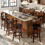 Sophia & William Swivel Bar Stools Set of 4, 30 Inch Bar Height Barstools with Cross Back & Walnut Wood Legs,Faux Leather Kitchen Stools, Brown