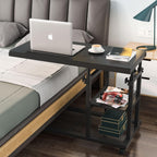Tribesigns Height Adjustable C Table with Wheels, Mobile Couch Snack Side Table with Tiltable Drawing Board, Sofa Bedside Laptop Stand C Shaped TV Tray with Storage Shelves (Black)