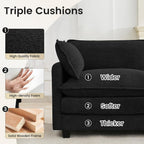 ROWHY Oversized Modular Sectional Couch with Movable Ottoman, 112" Modern Convertible L Shaped Sofa Set, 4 Seat Comfy Cloud Couch with 2 Throw Pillows, for Living Room and Office, Chenille, Black