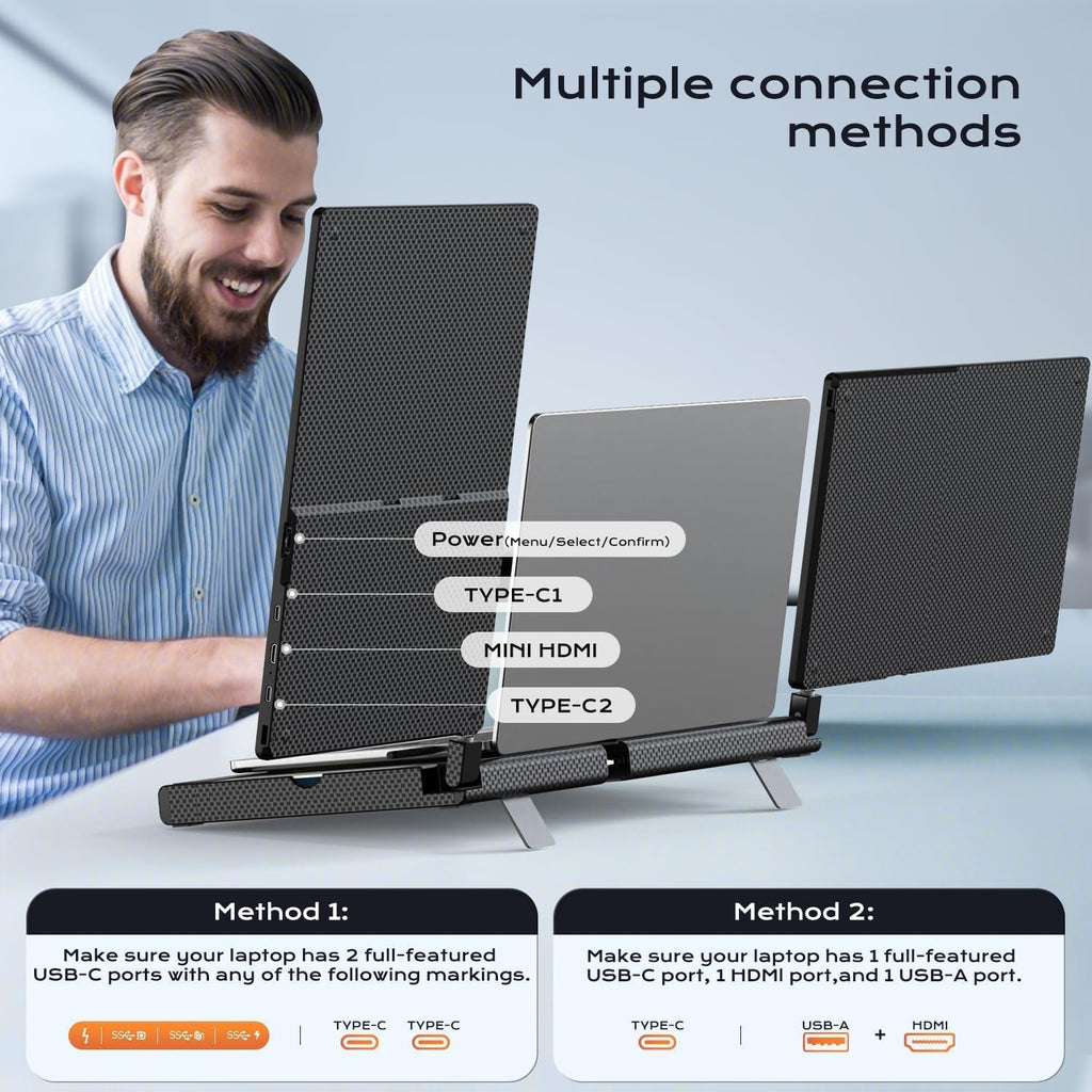 Laptop Screen Extender  14" FHD 1080P Laptop Monitor Extender  Stretchable Base and Detachable Screen  Plug & Play  Triple Screen Extender Compatible with Windows  Mac  Chrome