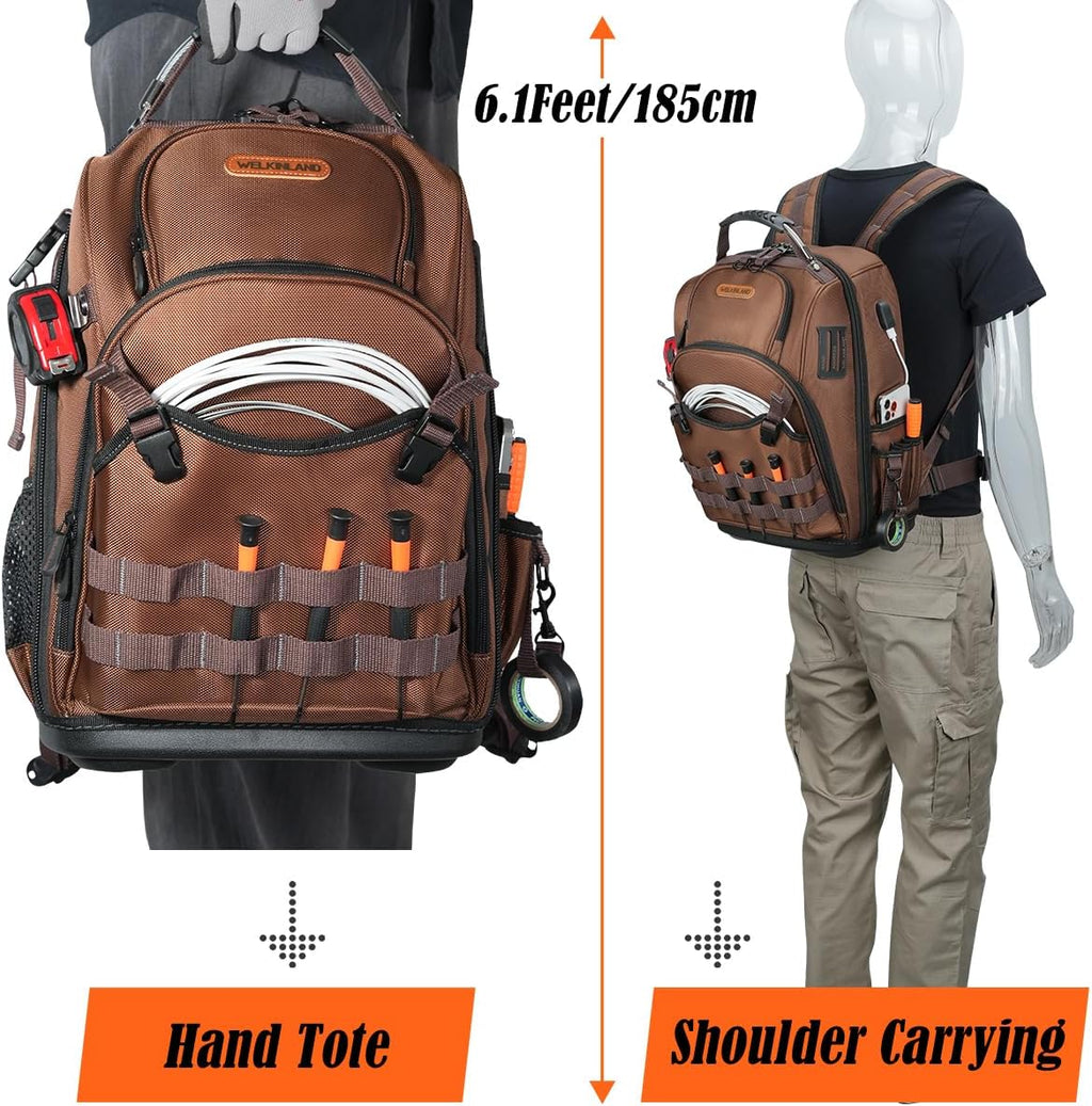 WELKINLAND-70Pockets HVAC Backpack, Heavy-Duty Electrician Tool Backpack, Hard Bottom Tool Bag Backpacks For Men, Waterproof Tool Backpacks Man Construction